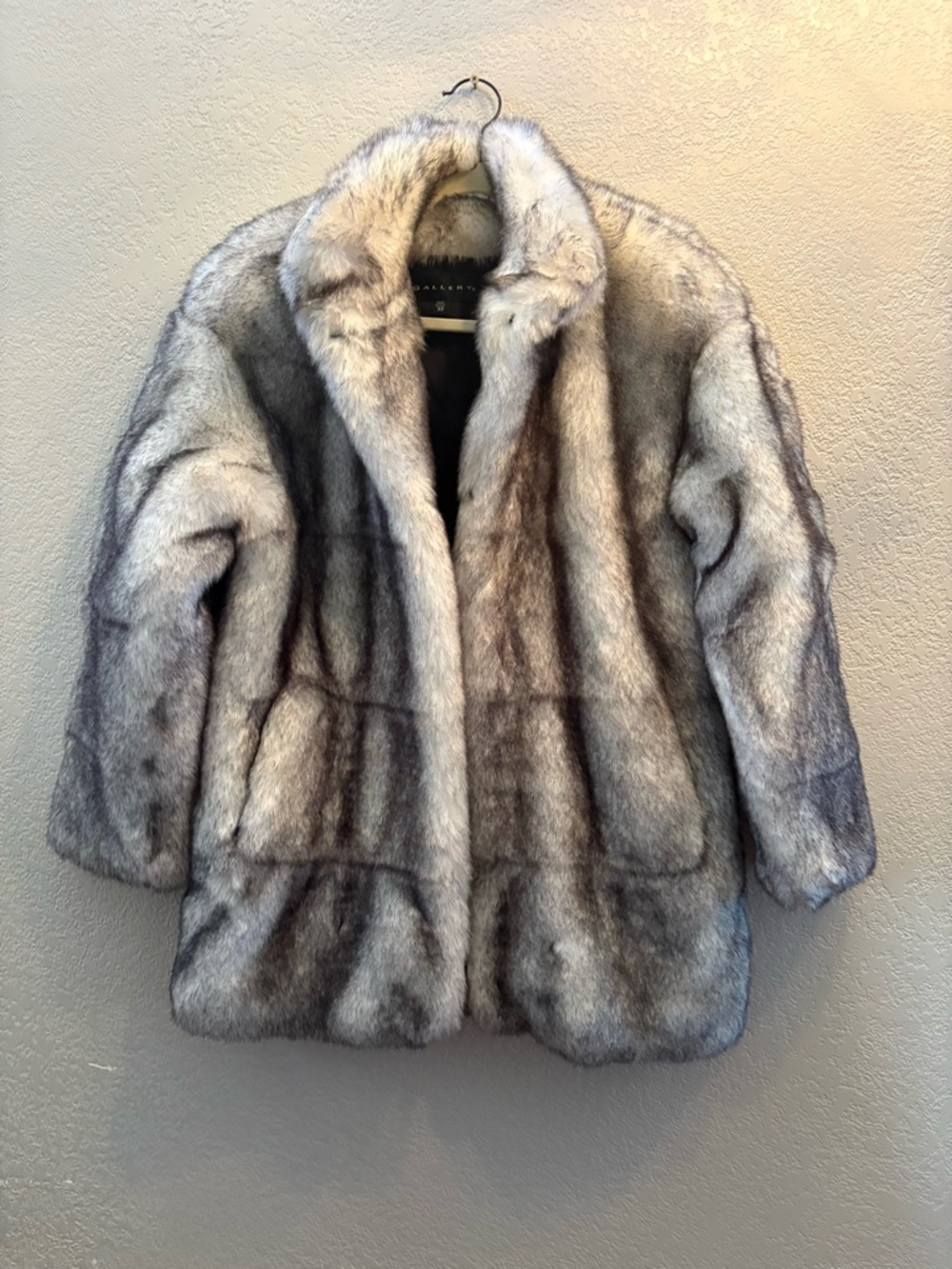 Gallery Silver-Gray Faux Fur Coat made in USA